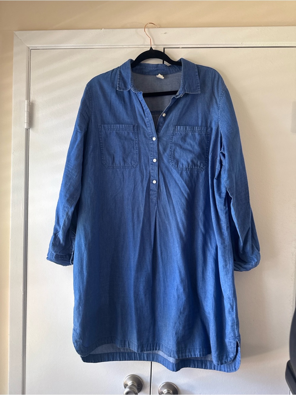 Old Navy Chambray Shirt Dress XL Blue Button Front Tunic Denim Look